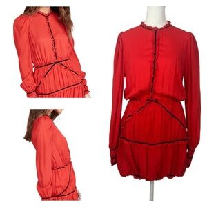 Fleur du Mal 100% silk red and black long sleeve mini dress size 10